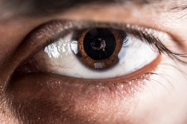 Male eye on a macro lens