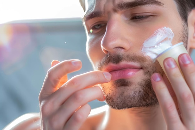 Male facial skincare routine with moisturizing treatment for razor burn