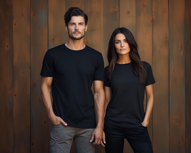 Male Female Black T tshirt Raw Mockup