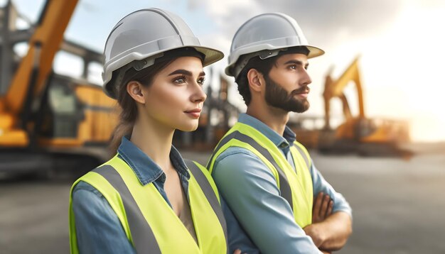 Male and Female Engineers at Construction Site