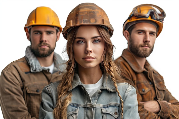 Male female engineers with helmet labor day concept Generative Ai