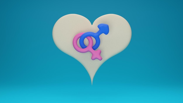 Male and female gender signs in paper heart