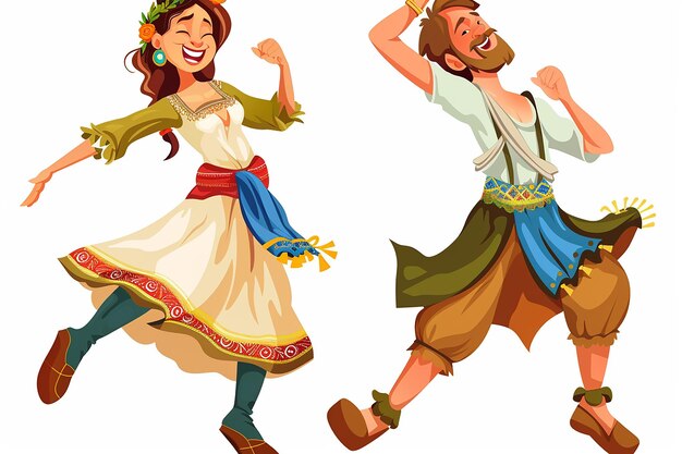 Photo male and female greek dancers in a silly cartoon style