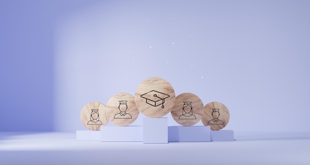 Male and female student icons on wooden blocks Education concept for success