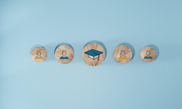 Male and female student icons on wooden blocks Education concept for success