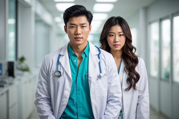 A male and femle doctors warming siting in clinic