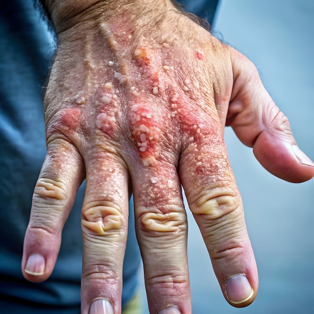 Photo male fingers with psoriasis and eczema closeup