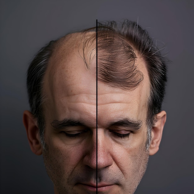 Photo male getting a hair loss treatment man with hair loss problem before and after treatment