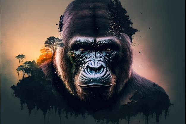 Male gorilla with powerful shoulder and strength with calmly look