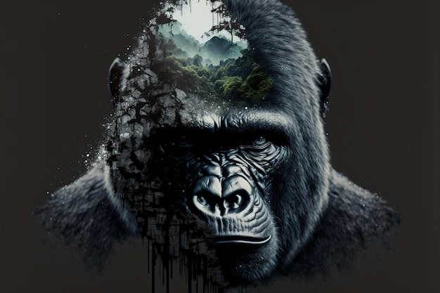 Male gorilla with powerful shoulder and strength with calmly look