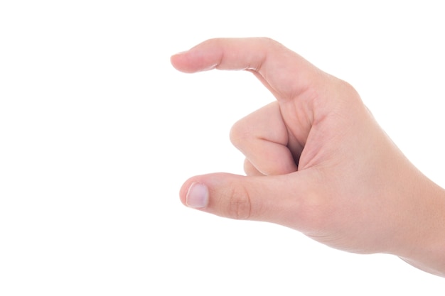 Male hand holding something isolated on white background