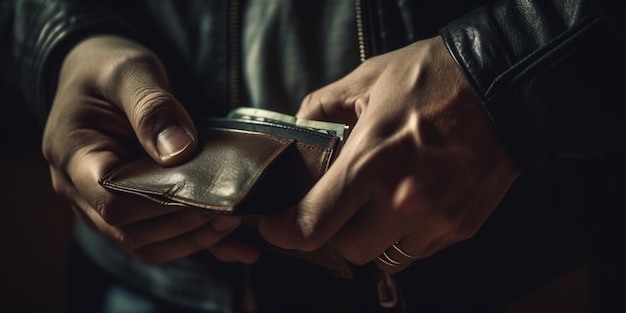 Male hand taking money out of wallet