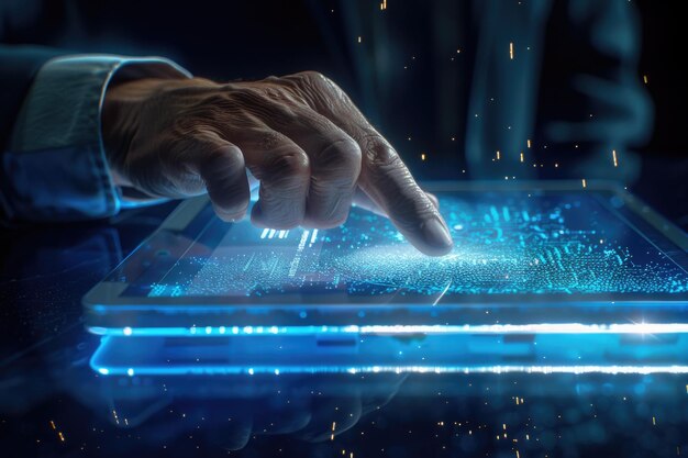 Male hand with smartphone hologram for electronic signature and collaboration