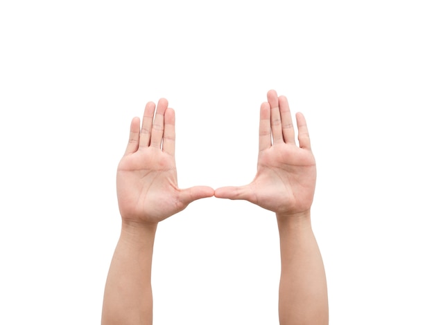 Male hands gesture square white isolated