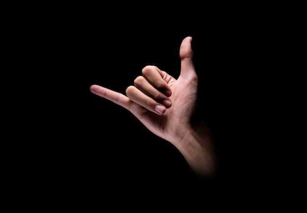 Male hands with language gesture sign