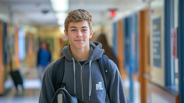 Photo male junior high school student walking outdoors