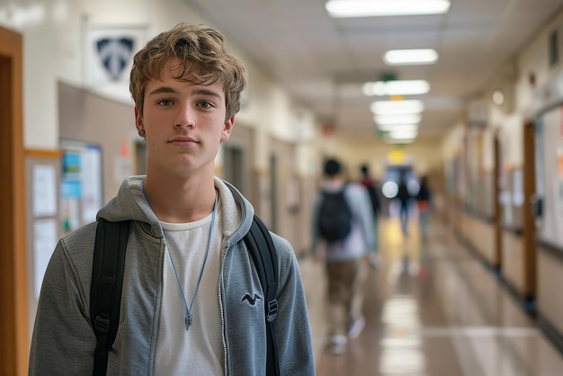 Photo male junior high school student walking outdoors