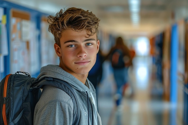 Photo male junior high school student walking outdoors