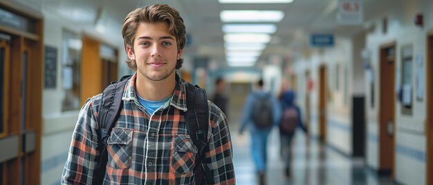 Photo male junior high school student walking outdoors