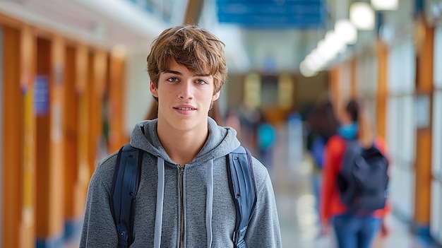 Photo male junior high school student walking outdoors