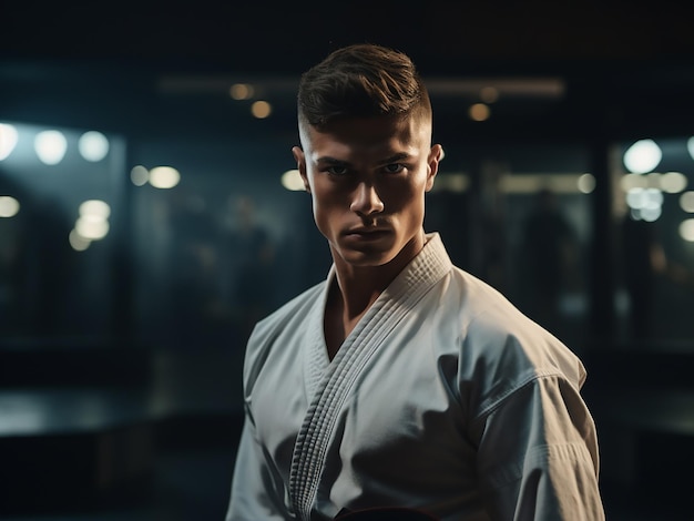 Photo male karate practitioner promoting health and martial arts