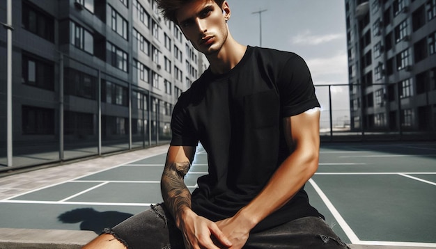 Photo male model black tshirt hd image male model photoshoot male model stock photo