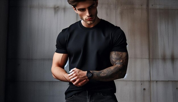 Photo male model black tshirt hd image male model photoshoot male model stock photo