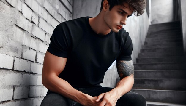 Photo male model black tshirt hd image male model photoshoot male model stock photo