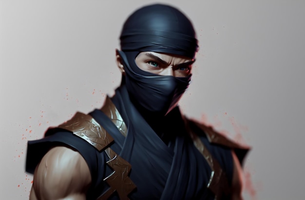 A male ninja with a black mask on his face covering his face Generative AI