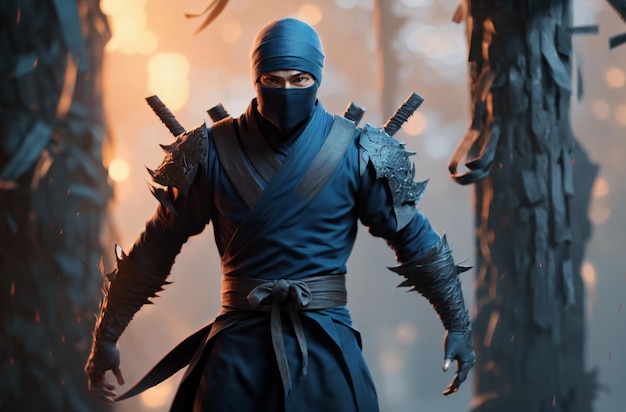 A male ninja with a black mask on his face covering his face Generative AI