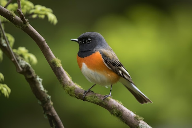 Male redstart bird perched on branch with wings spread created with generative ai