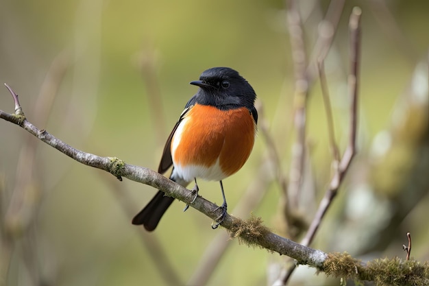 Male redstart bird perched on branch with wings spread created with generative ai