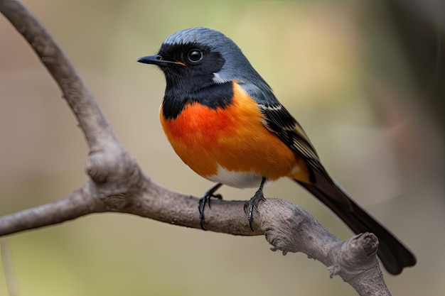 Male redstart bird on tree branch showing off its colorful plumage created with generative ai