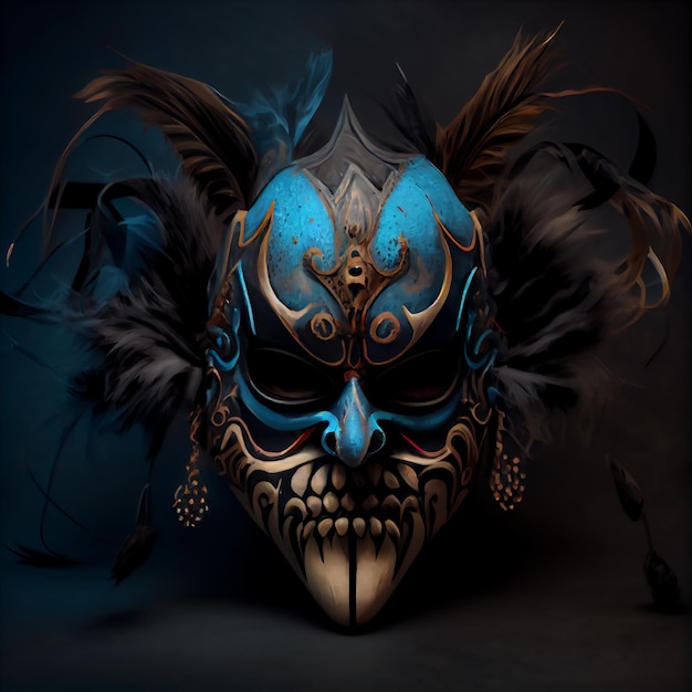 Male scary mask with feathers