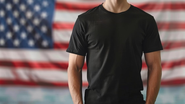 Male shirt mockup with an American flag background