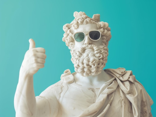 male smiling white statue portrait with beard shows thumbs up wear sunglasses smiling