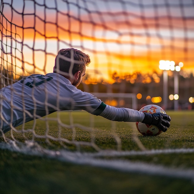 Male Soccer Player With Ball On The Grass Field