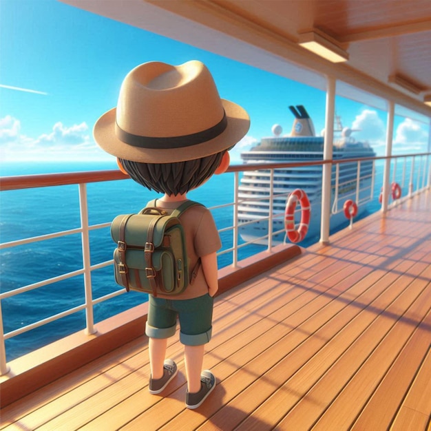 Photo male traveler standing on deck of cruise