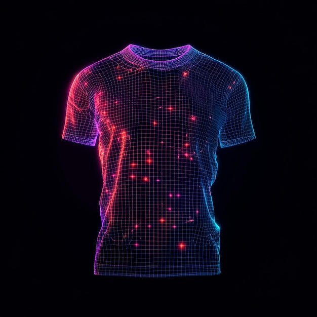 Photo male tshirt glowing grid line formation clothes animation of rotating polygon future hologram mesh m