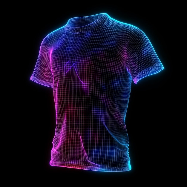 Photo male tshirt glowing grid line formation clothes animation of rotating polygon future hologram mesh m