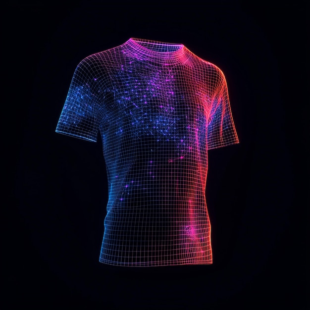 Photo male tshirt glowing grid line formation clothes animation of rotating polygon future hologram