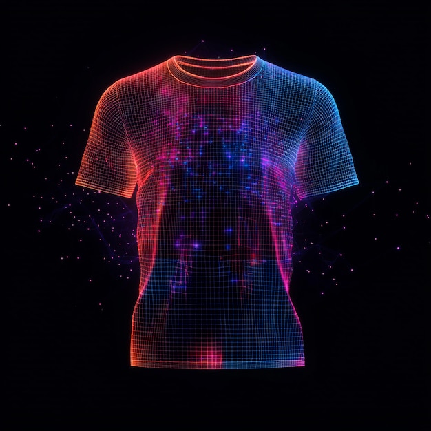 Photo male tshirt glowing grid line formation clothes animation of rotating polygon future hologram