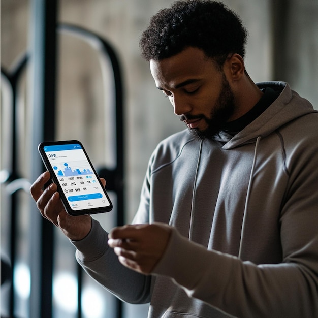 Photo a male using an interactive app to adjust his workout plan based on performance feedback