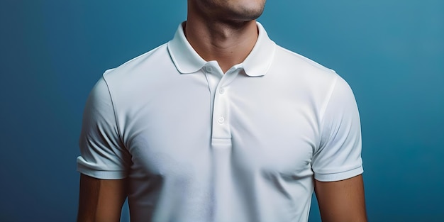 Male white polo tshirt mockup with short sleeves collar sporty casual style Concept Clothing Mockup White Polo Shirt Short Sleeves Collar Casual Style Sporty Design