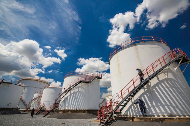 Male worker industry visual inspection storage tank