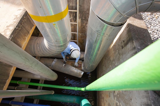 Male worker inspection visual pipeline oil and gas