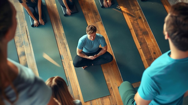 Photo a male working with his students on the pilates mat in a top view