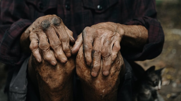 Male wrinkled hands old man is wearingxA