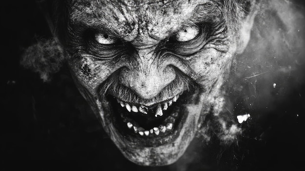 Photo male zombie sorcerer bw photography