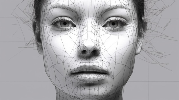 Males head with wireframe on half